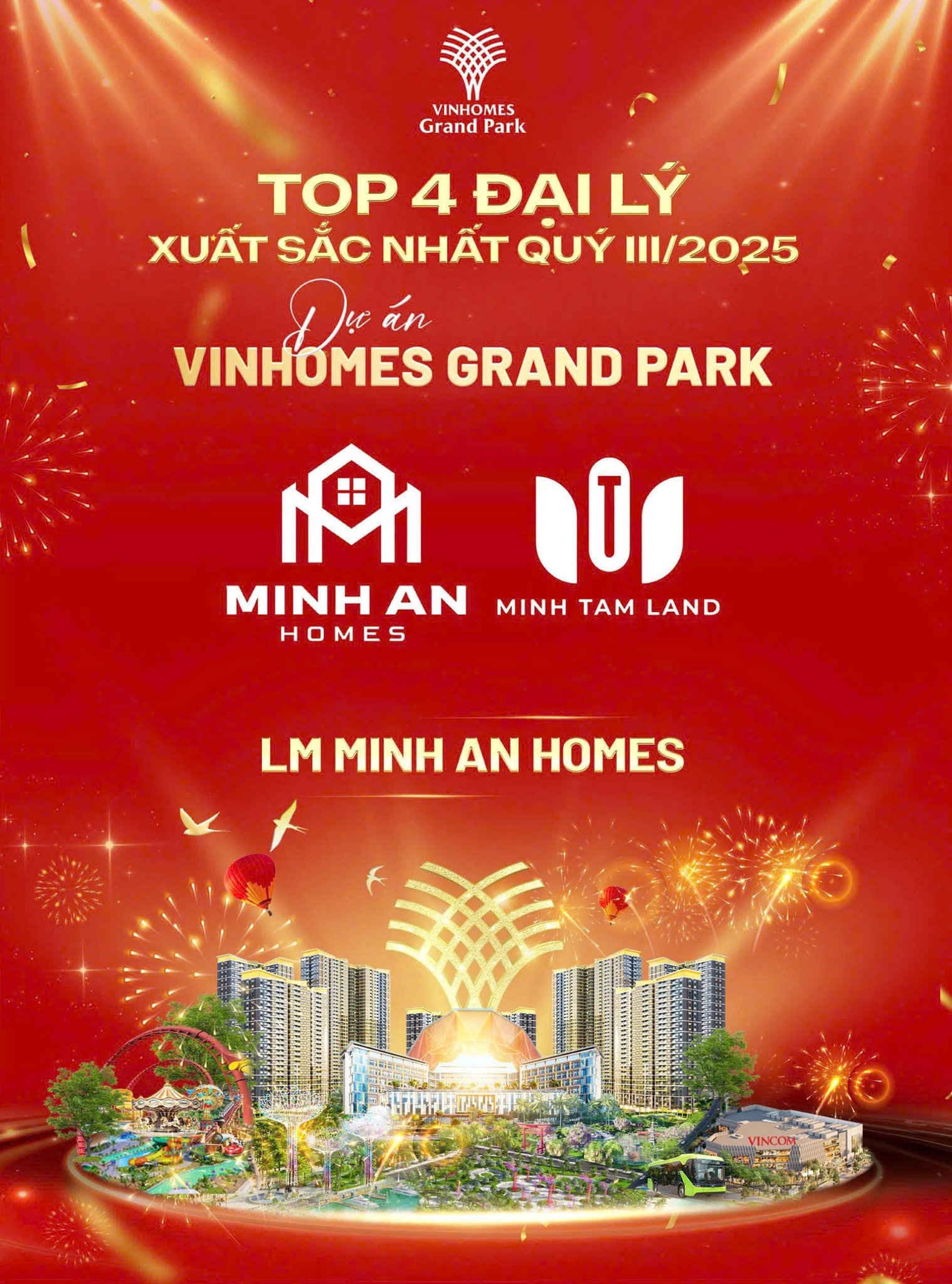 Công ty TNHH đầu tư và phát triển địa ốc Minh Tâm 6 Minh Tâm Land nằm trong Top 4 Đại lý phân phối xuất sắc nhất Quý 3/2025 Vinhomes Grand Park