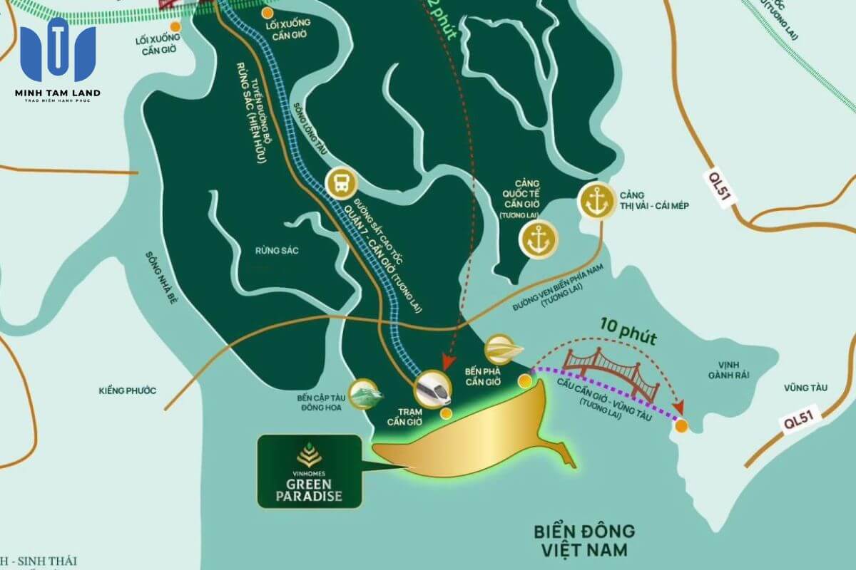 Có nên mua Vinhomes Green Paradise – Cơ hội vàng hay phép thử cho nhà đầu tư bản lĩnh? 9 Sở hữu vị trí chiến lược tại Cần Giờ – cửa ngõ duy nhất ra biển của TP.HCM
